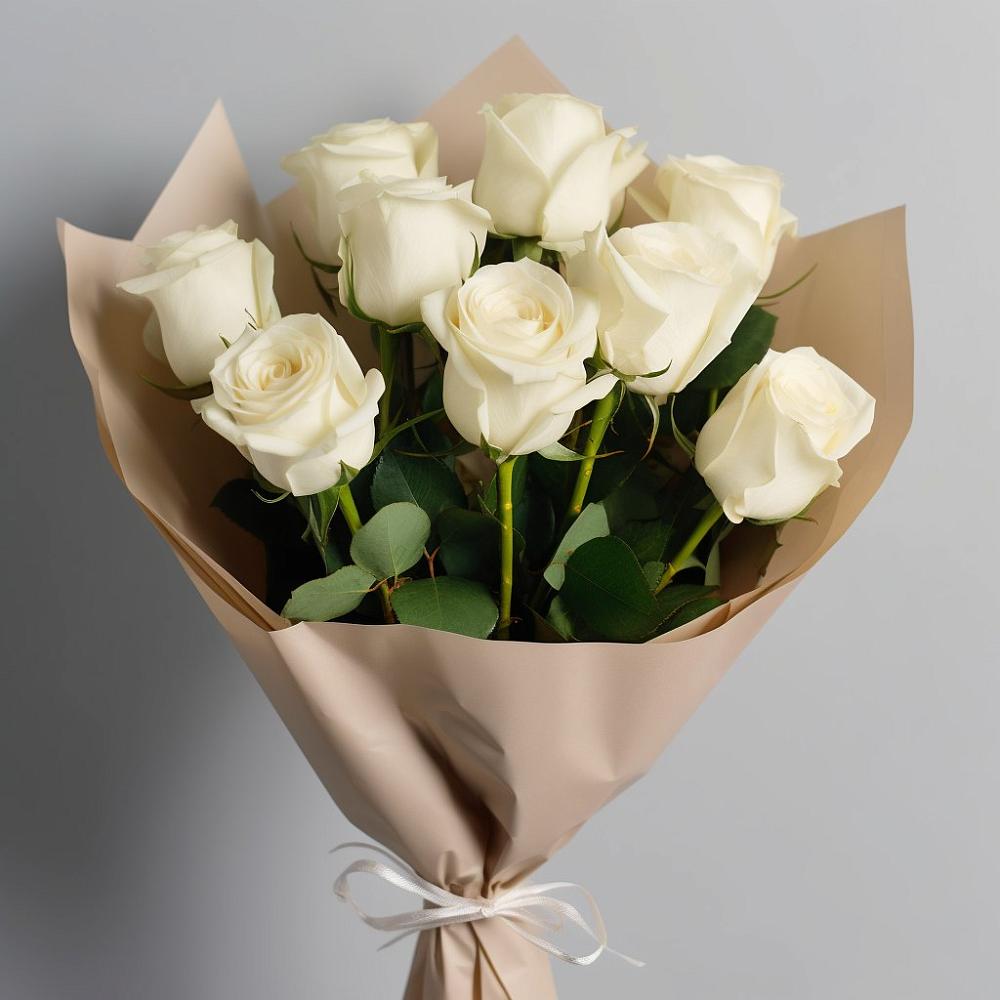Букет 9 Белых роз Эдлесс Лав в Новосокольниках