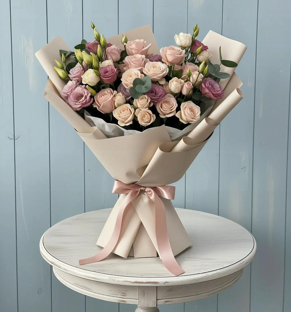 Букет цветов из: Розы и Лизиантусы в Новосокольниках